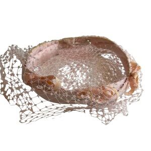 Vintage Pink Accented Hat with Bows & Mesh Lining – Women’s Dress Hat
